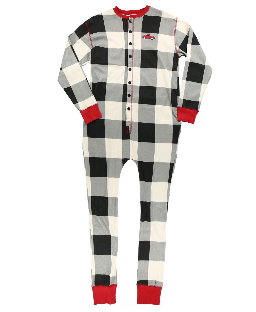 Lazy One Flapjack Pajama Size 8 Black White Cotton Buffalo Plaid Front Button